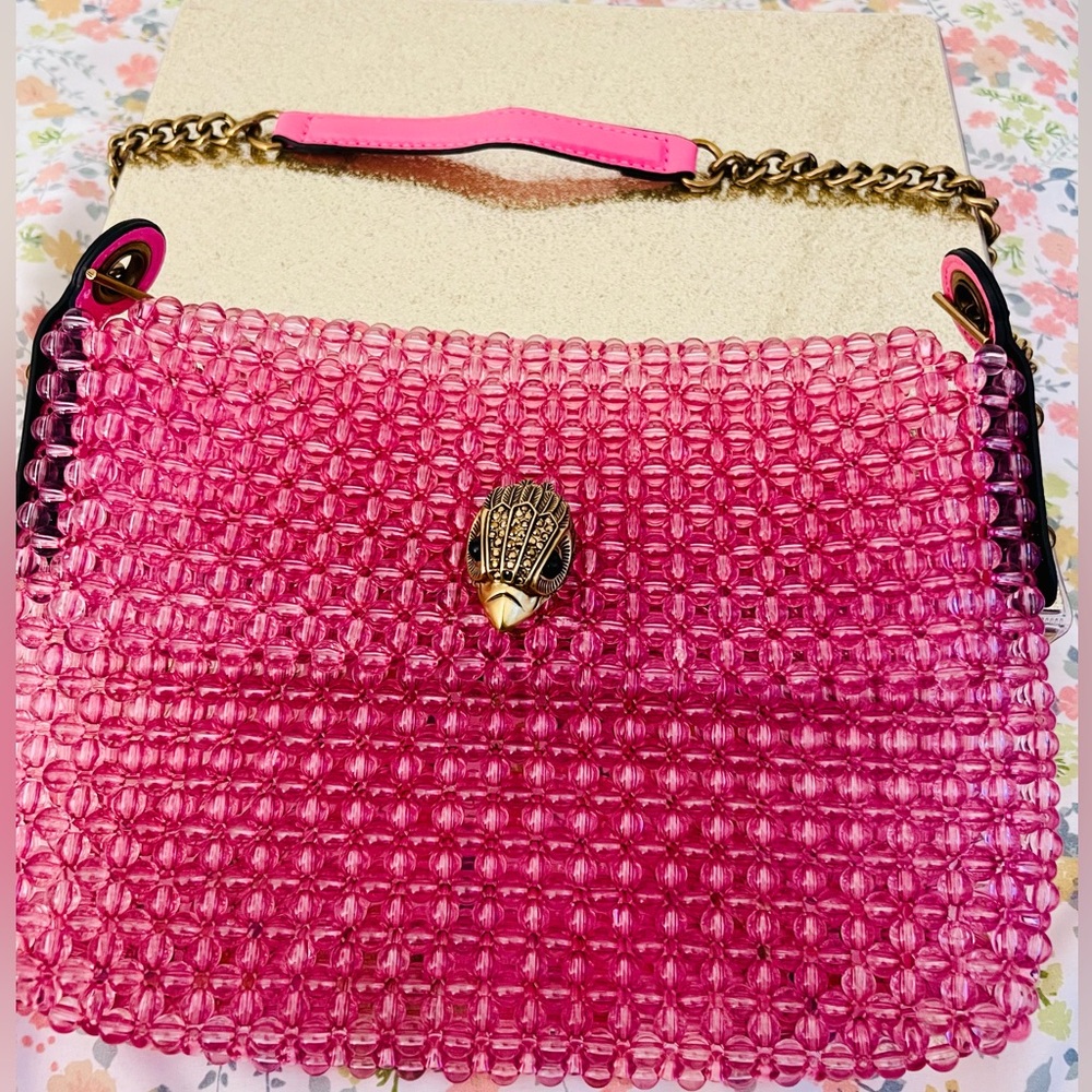 Kurt Geiger London pink beaded shoulder bag.